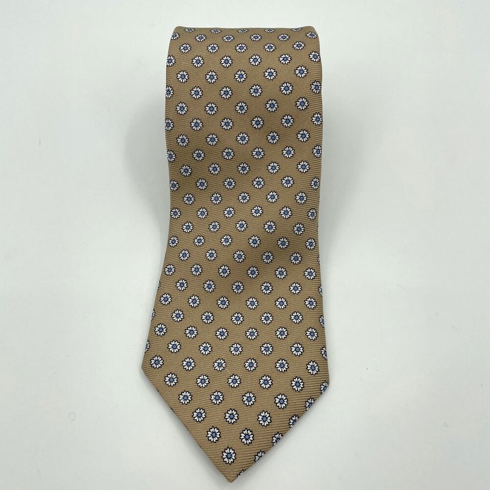 BROOKS BROTHERS Silk Tie Small Flower Print Neutral 60 x 3.25 inch